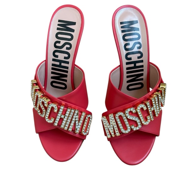 Moschino Shoes - Moschino Couture Crystal Embellished Leather Mule Orange Sandal NWT Size 6